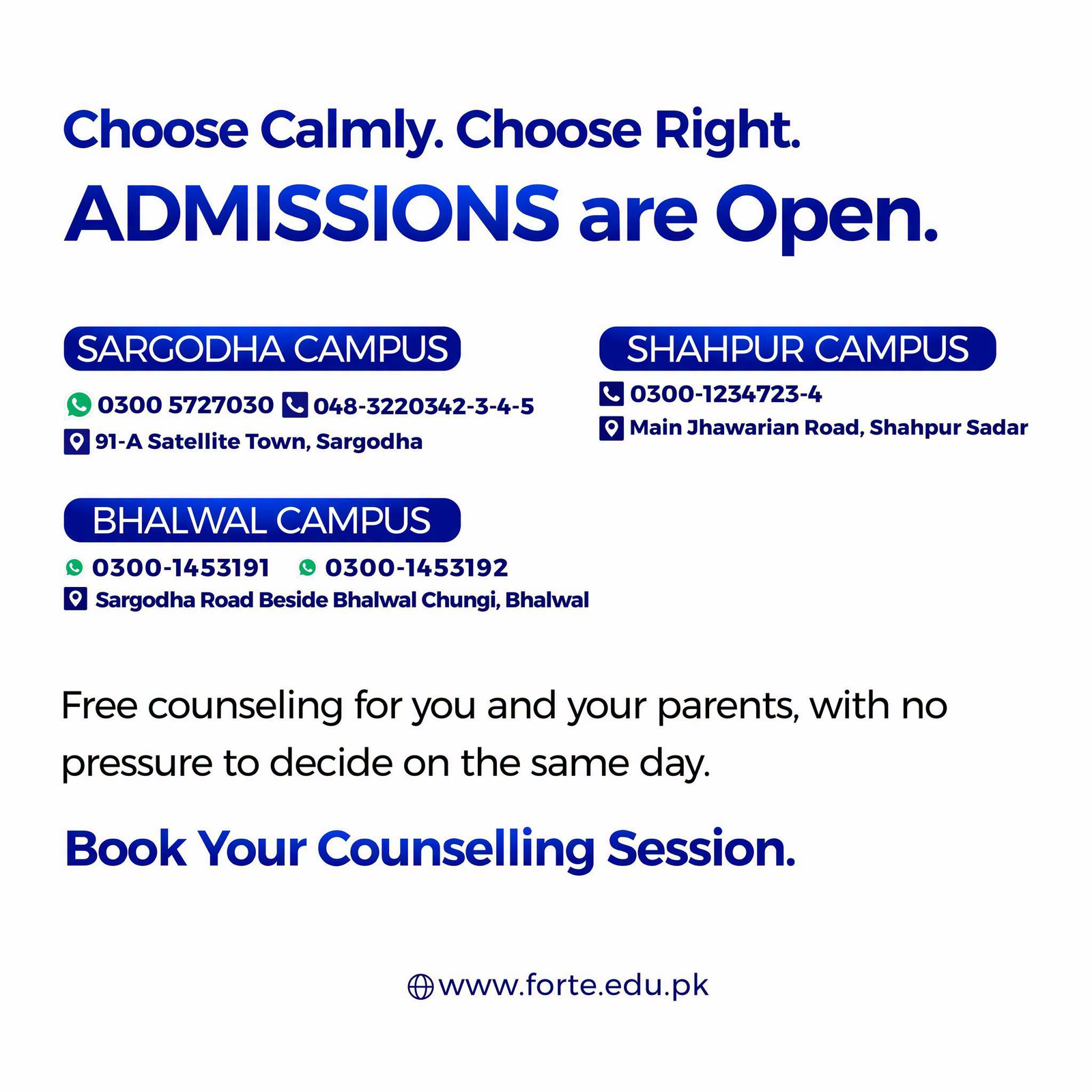Fortē carousel — Choose Calmly. Admissions Are Open (CTA)