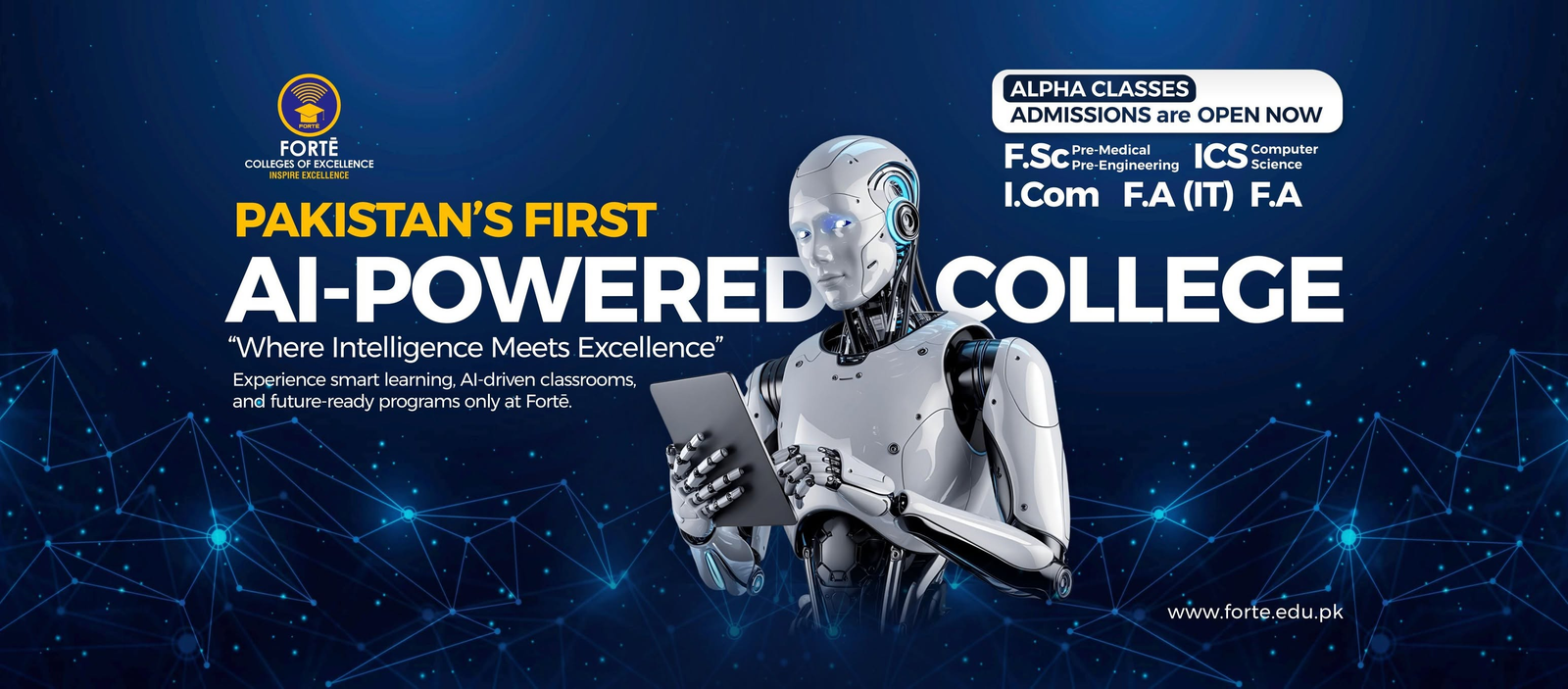 Fortē Colleges Facebook cover — Pakistan's First AI-Powered College