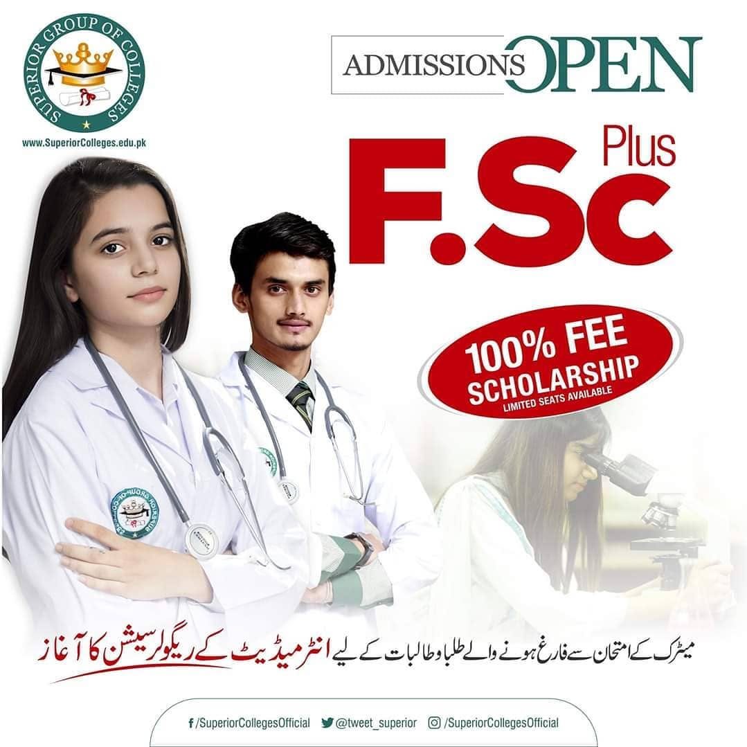 Superior — F.Sc admissions open, 100% fee scholarship